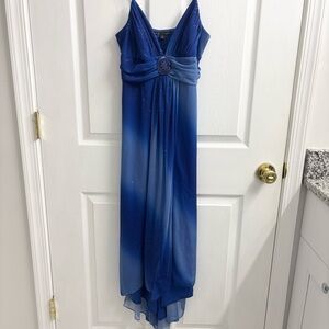 Vintage Y2K Dress Medium Blue Ombré Babydoll Sparkle Shimmer Glitter Hi-Low Hem